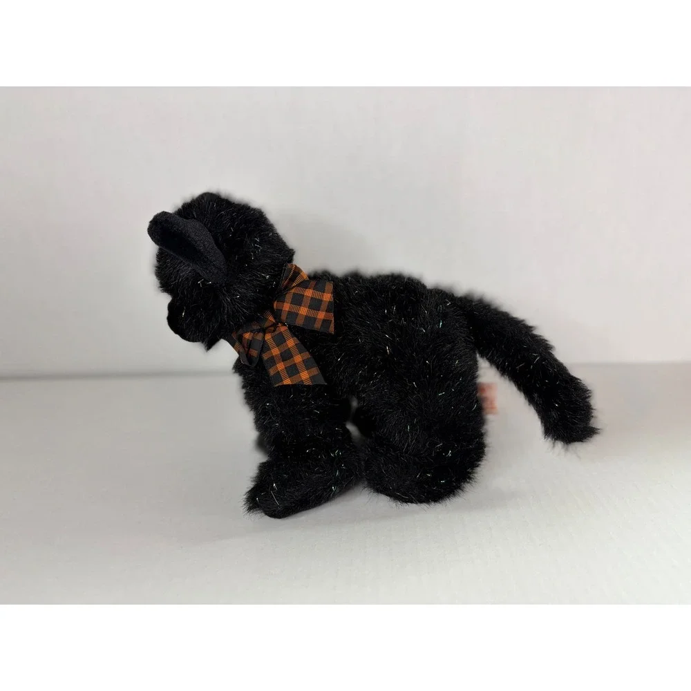 Russ Berrie Burnside Black Cat Plush Halloween Tinsel Bow Stuffed Animal 7